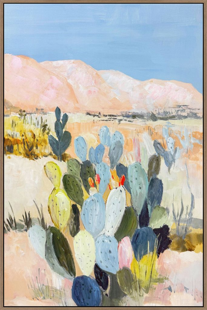 Vibrant Desert Blush I - 36" x 24" - Hand-Embellished Canvas In Natural and Black