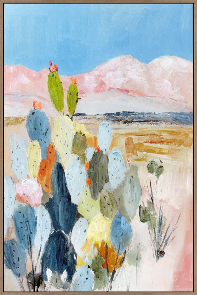 Vibrant Desert Blush II - 36" x 24" - Hand-Embellished Canvas In Natural and Black