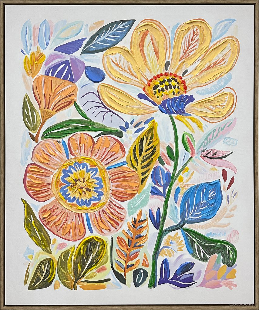 Vibrant Petal Reverie I - 28" x 24" - Hand-Embellished Canvas In Multi and Natural
