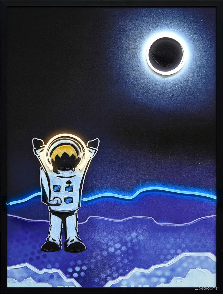 Vibrant Shoot for the Stars by Joy Hernandez - 33" x 25" - Hand-Embellished LED Canvas In Black/White/Blue