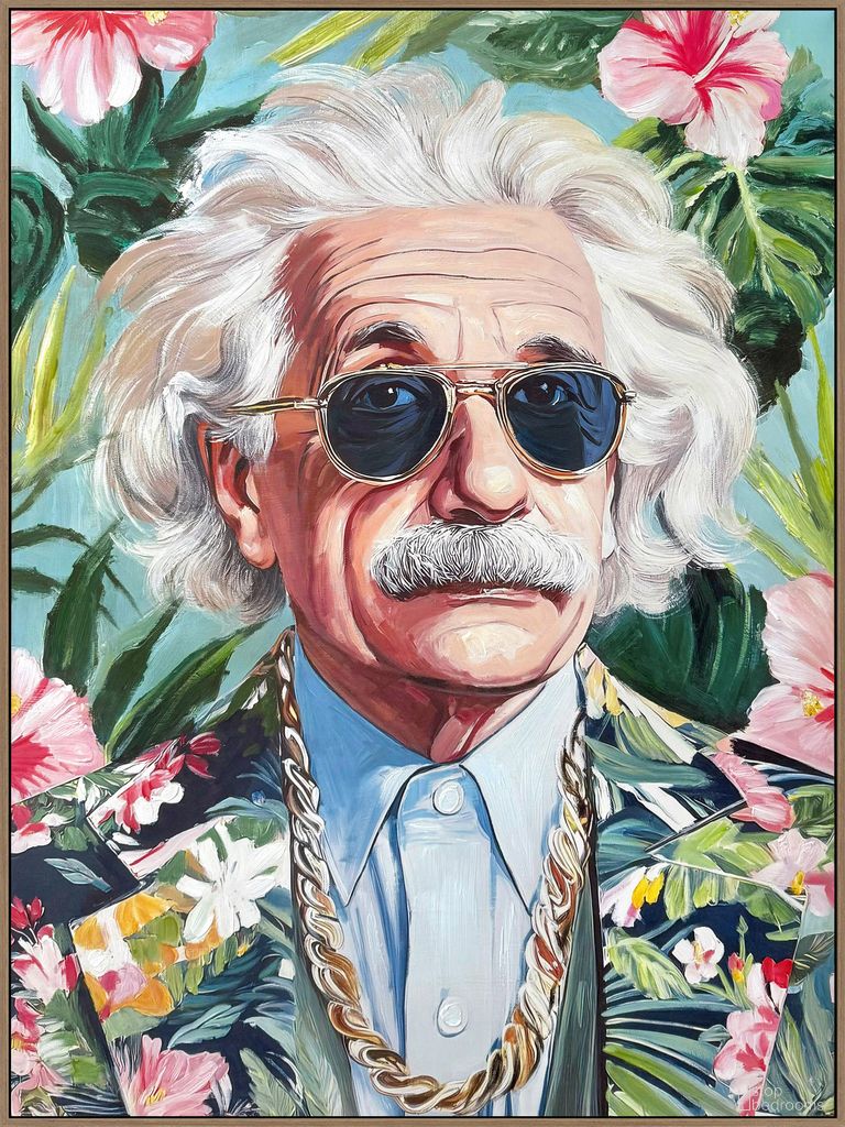 Vibrant Tropical Icon I - 48" x 36" - Hand-Embellished Canvas In Blue/Green/Pink