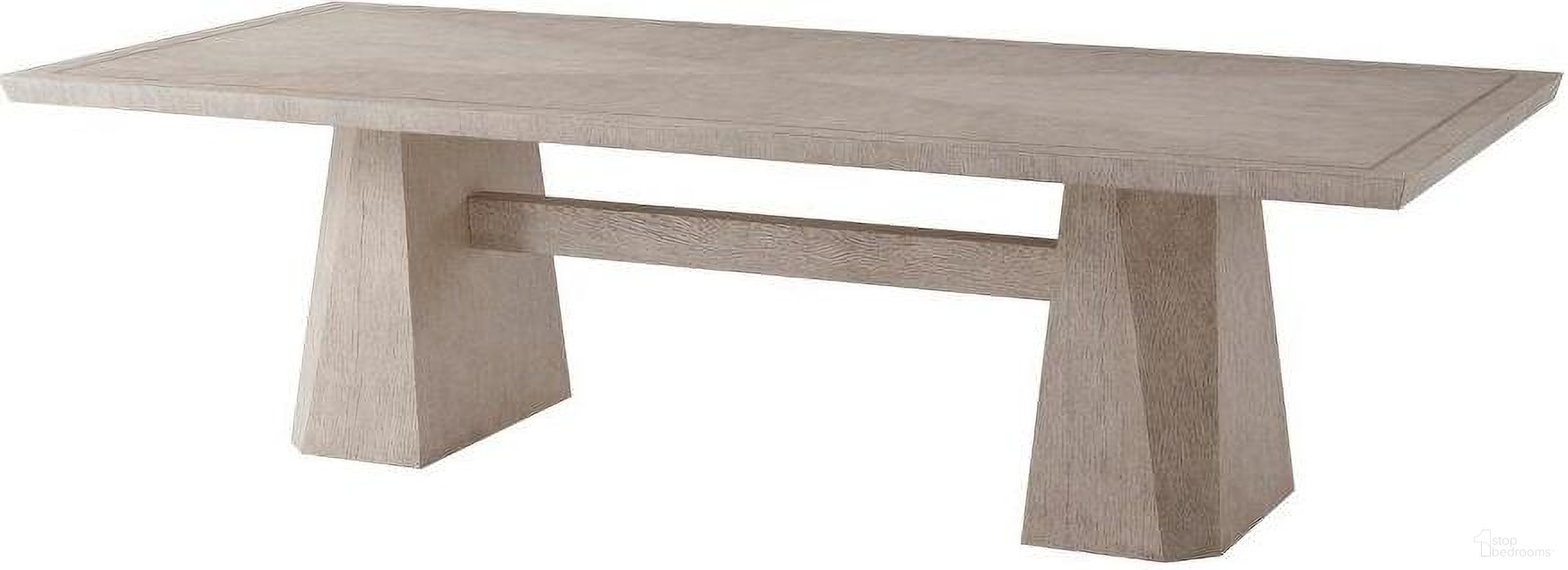 The appearance of Vicenzo Dining Table 5405-374.C119 designed by Theodore Alexander in the modern / contemporary interior design. This beige piece of furniture  was selected by 1StopBedrooms from Isola Collection to add a touch of cosiness and style into your home. Sku: 5405-374.C119. Table Base Style: Trestle. Material: Wood. Table Top Shape: Rectangular. Size: 46" x 105".