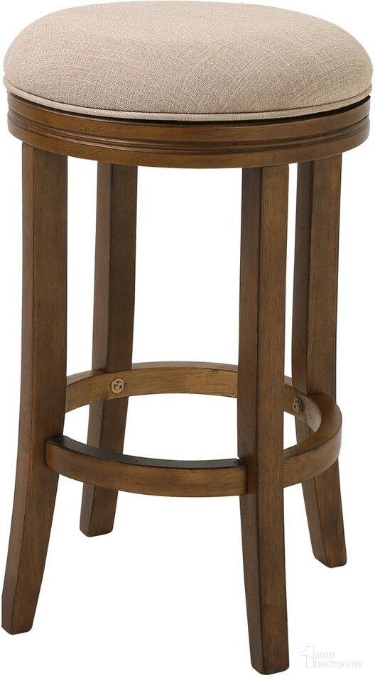 Victoria 26 Inch Counter-Height Backless Wood Swivel Barstool with Upholstered Seat In Honeysuckle and Beige