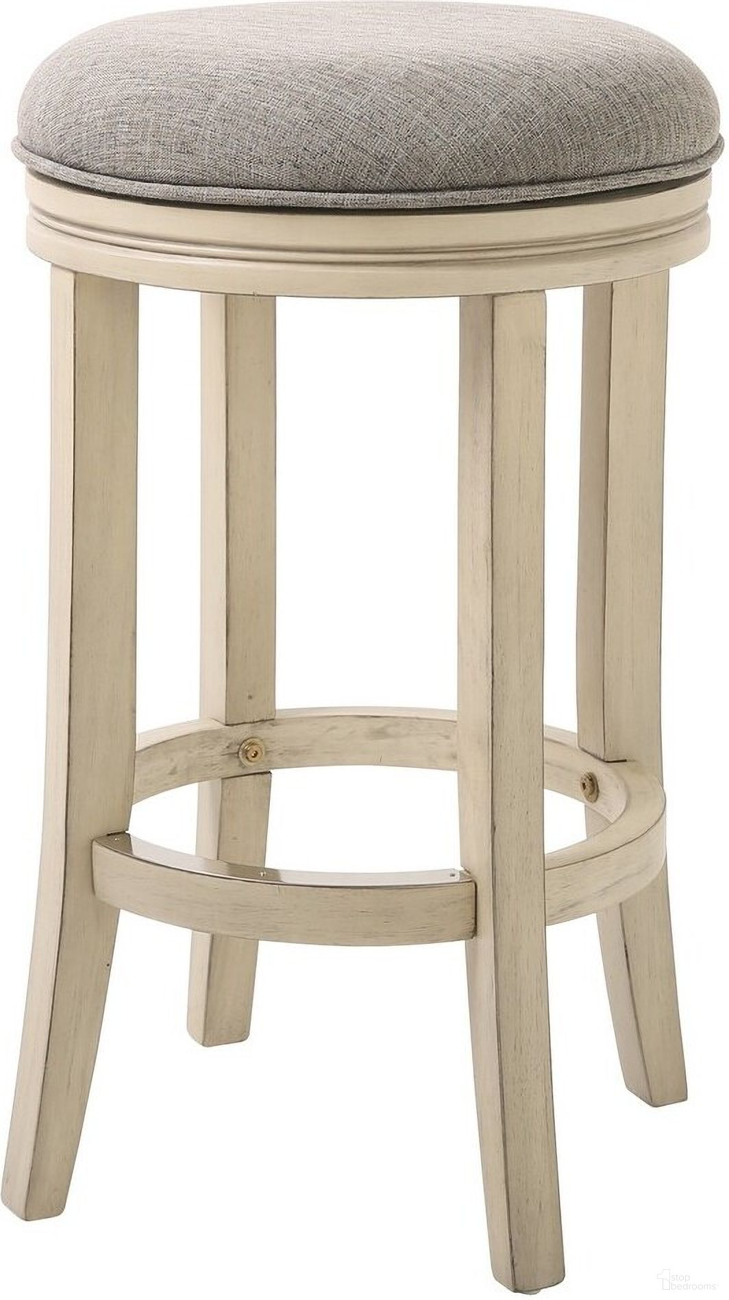 Victoria 26 Inch Counter-Height Backless Wood Swivel Barstool with Upholstered Seat In Ivory and Gray