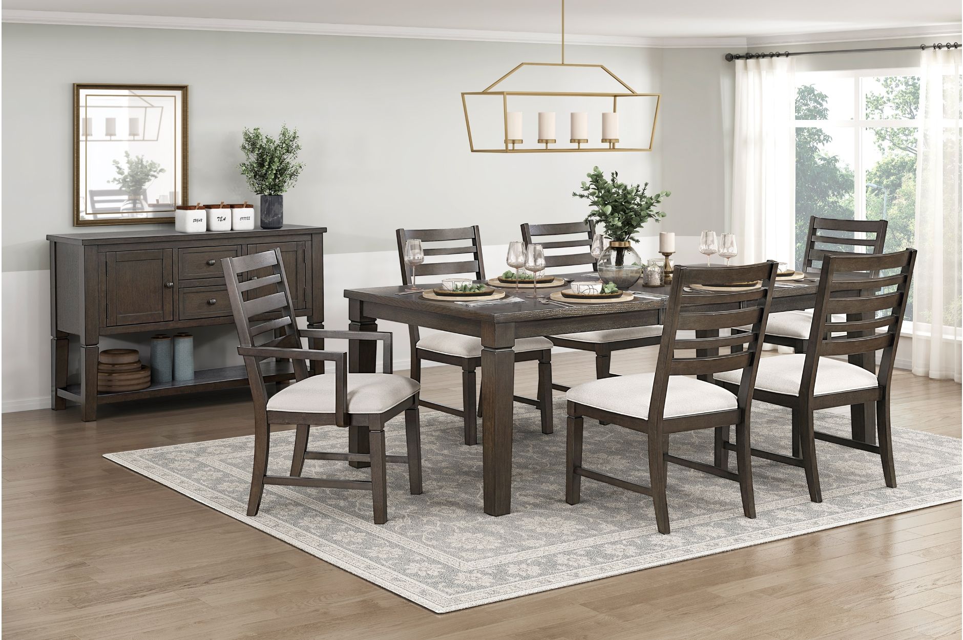 The appearance of Victoria Rectangular Dining Room Set In Brown designed by Homelegance in the transitional interior design. This brown piece of furniture  was selected by 1StopBedrooms from Victoria Collection to add a touch of cosiness and style into your home. Sku: 6023-84;6023S. Material: Wood. Table Top Shape: Rectangular. Size: 42" x 66".
