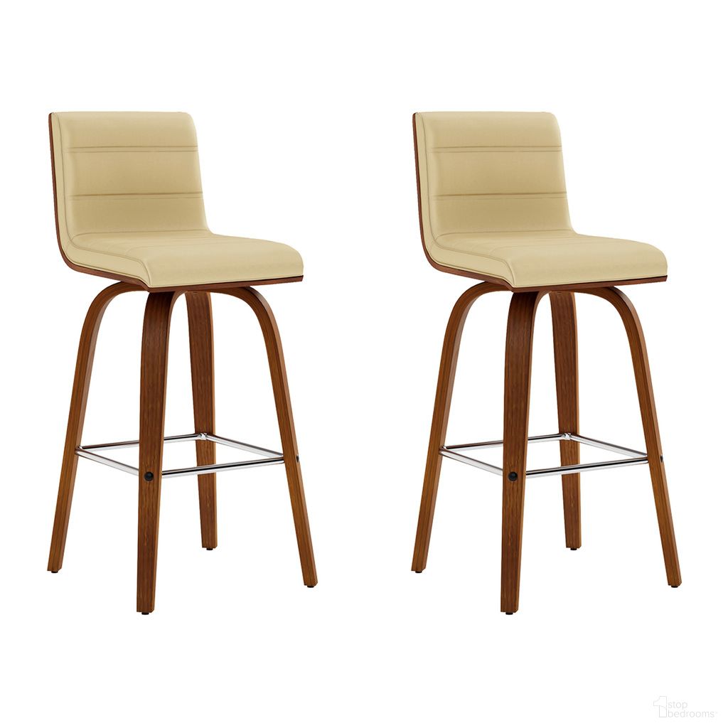 The appearance of Vienna 26 Inch Swivel Counter Stool Set of 2 In Walnut and Cream designed by Armen Living in the transitional interior design. This cream/walnut piece of furniture was selected by 1StopBedrooms from Vienna Collection to add a touch of cosiness and style into your home. Sku: LCVIBACRWA26;LCVIBACRWA26. Material: Chrome.