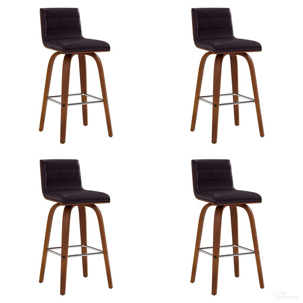 The appearance of Vienna 26 Inch Swivel Counter Stool Set of 4 In Walnut and Brown designed by Armen Living in the transitional interior design. This walnut and brown piece of furniture was selected by 1StopBedrooms from Vienna Collection to add a touch of cosiness and style into your home. Sku: LCVIBABRWA26;LCVIBABRWA26;LCVIBABRWA26;LCVIBABRWA26. Material: Chrome.