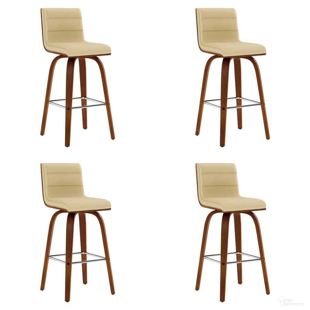 The appearance of Vienna 26 Inch Swivel Counter Stool Set of 4 In Walnut and Cream designed by Armen Living in the transitional interior design. This cream/walnut piece of furniture was selected by 1StopBedrooms from Vienna Collection to add a touch of cosiness and style into your home. Sku: LCVIBACRWA26;LCVIBACRWA26;LCVIBACRWA26;LCVIBACRWA26. Material: Chrome.