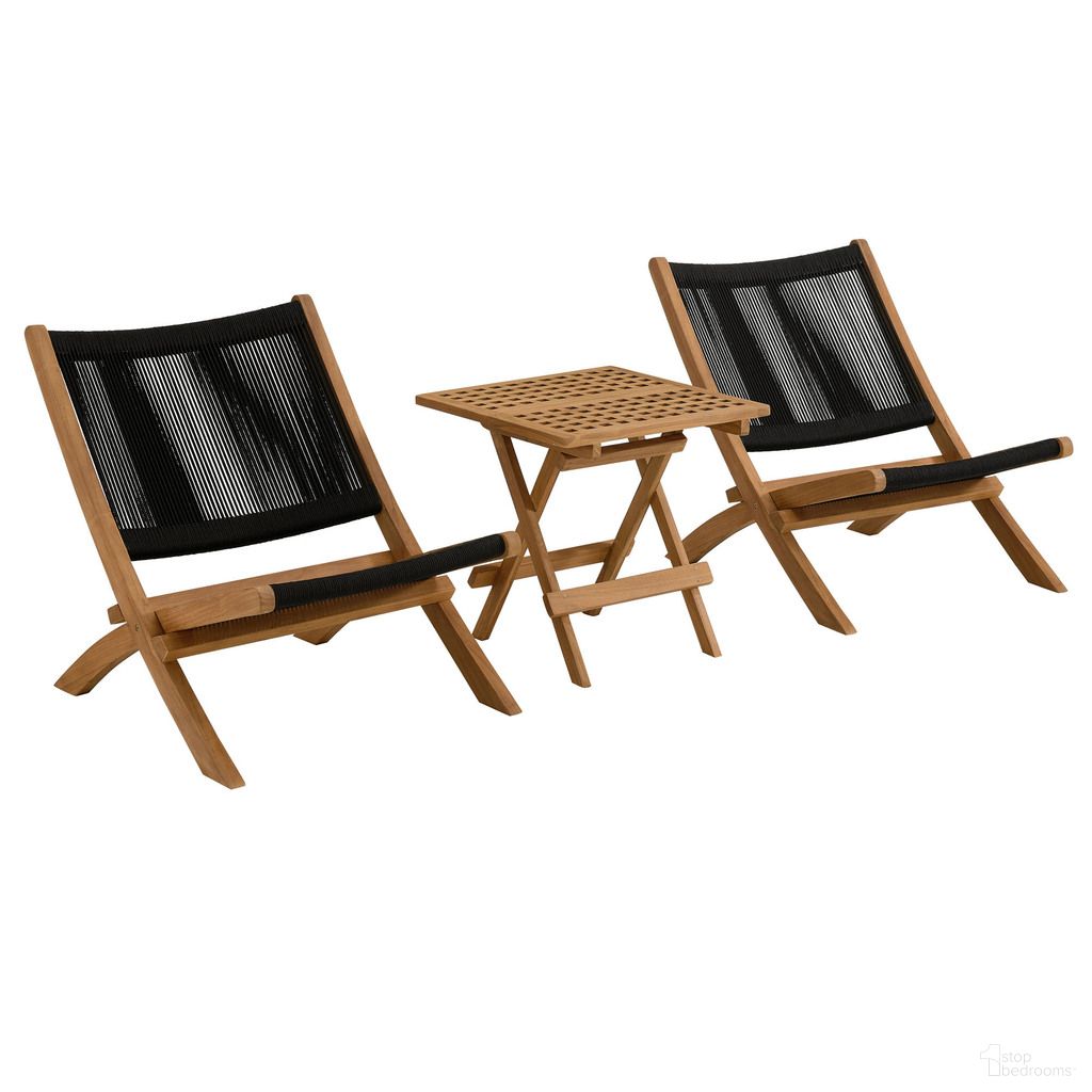 The appearance of Vienna 3-Piece Outdoor Patio Teak and Rope Folding Lounge Chairs and Side Table In Natural Black designed by Modway in the modern / contemporary interior design. This natural black piece of furniture  was selected by 1StopBedrooms from Vienna Collection to add a touch of cosiness and style into your home. Sku: EEI-6808-NAT-BLK;EEI-6810-NAT;EEI-6808-NAT-BLK. Material: Teak.