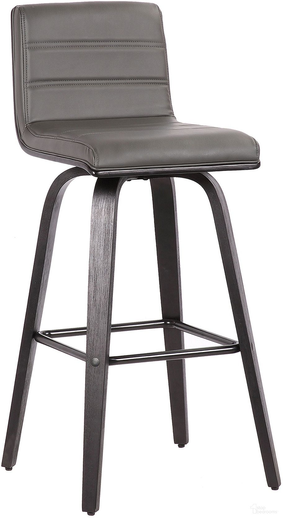 Vienna 30 Inch Bar Height Swivel Gray Faux Leather and Black Wood Barstool