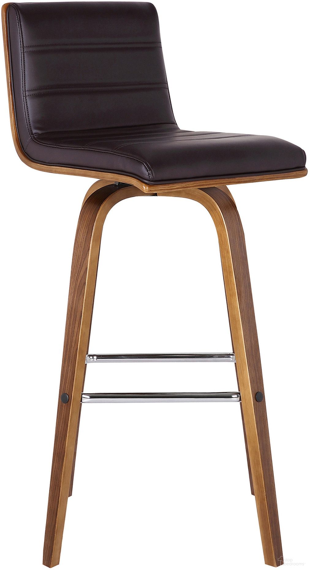 Vienna 30 Inch Bar Height Swivel Brown Faux Leather and Walnut Wood Barstool