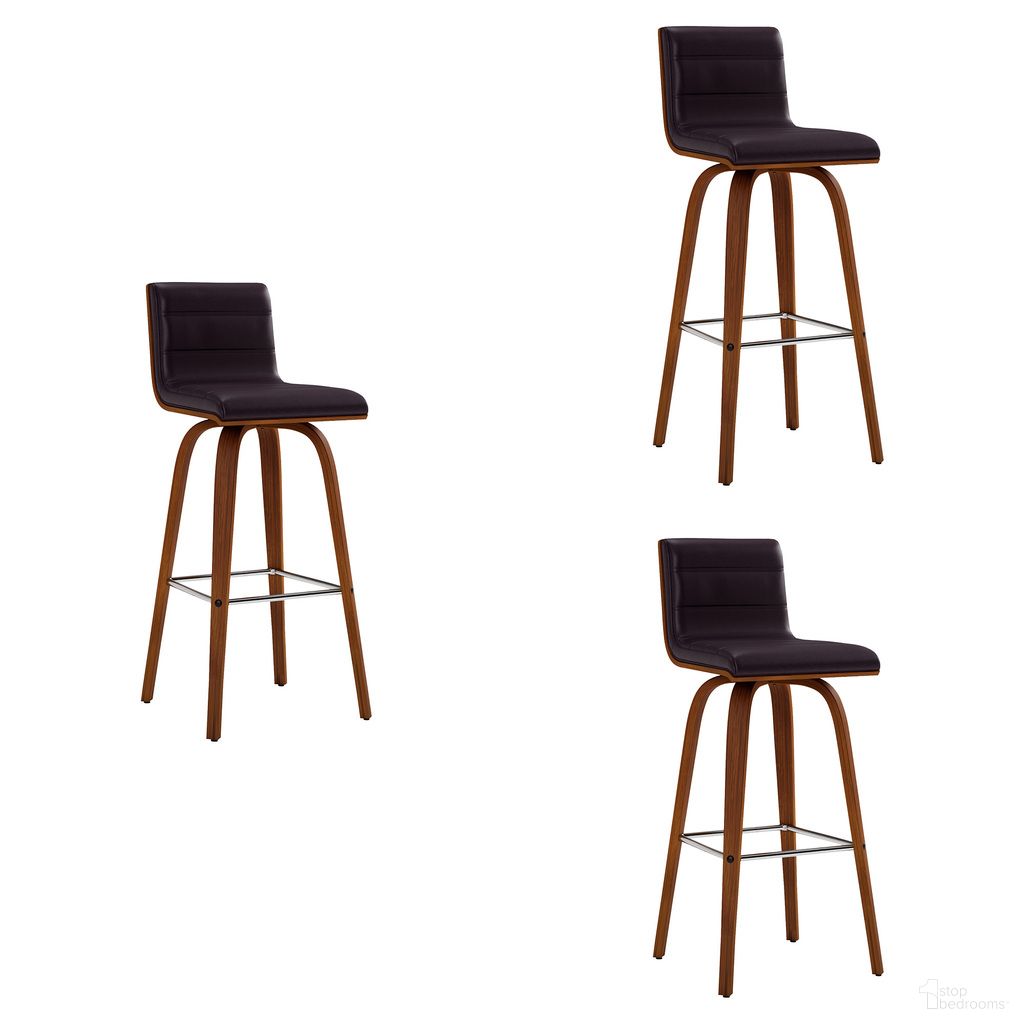 Vienna 30 Inch Swivel Bar Stool Set of 3 In Walnut and Brown