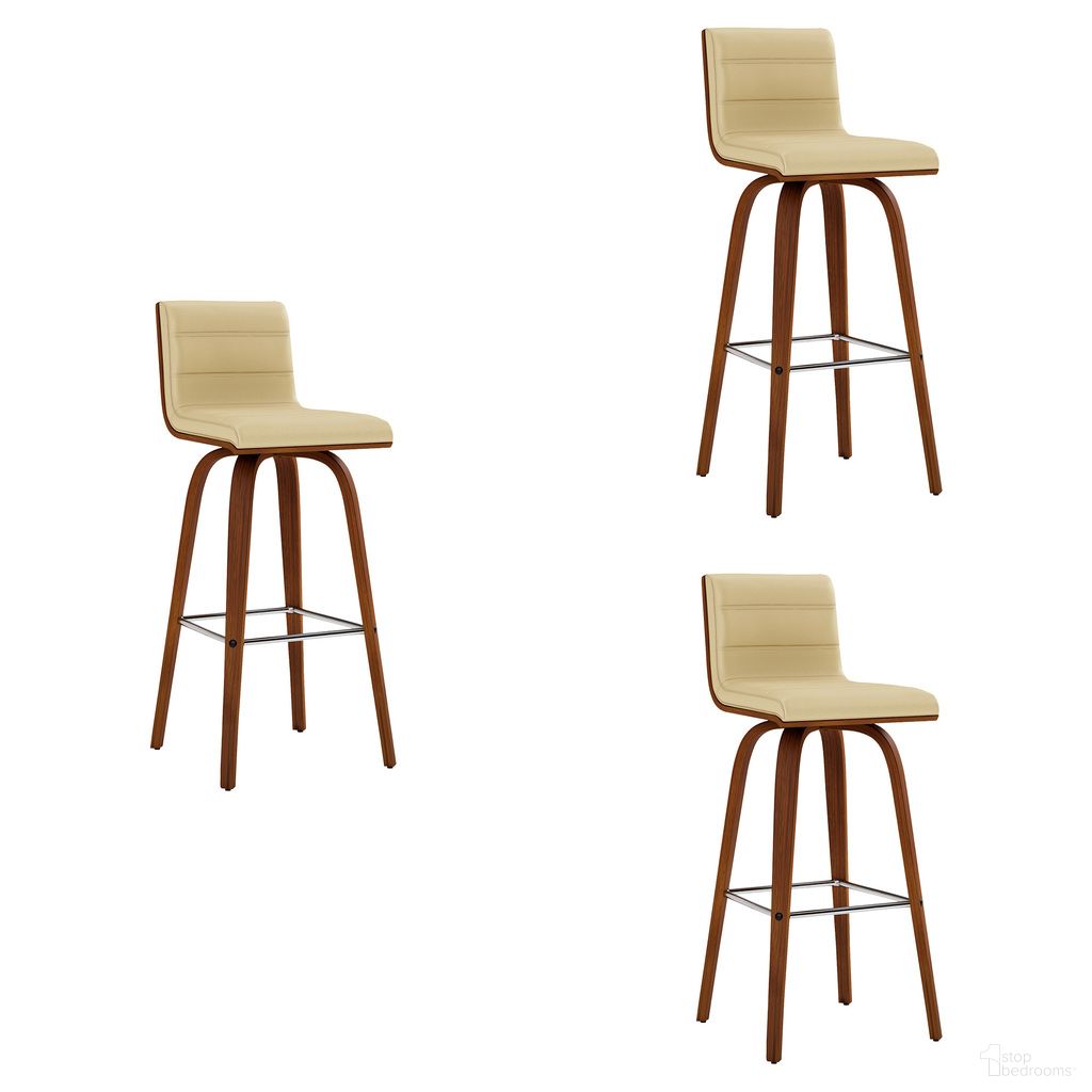 Vienna 30 Inch Swivel Bar Stool Set of 3 In Walnut and Cream