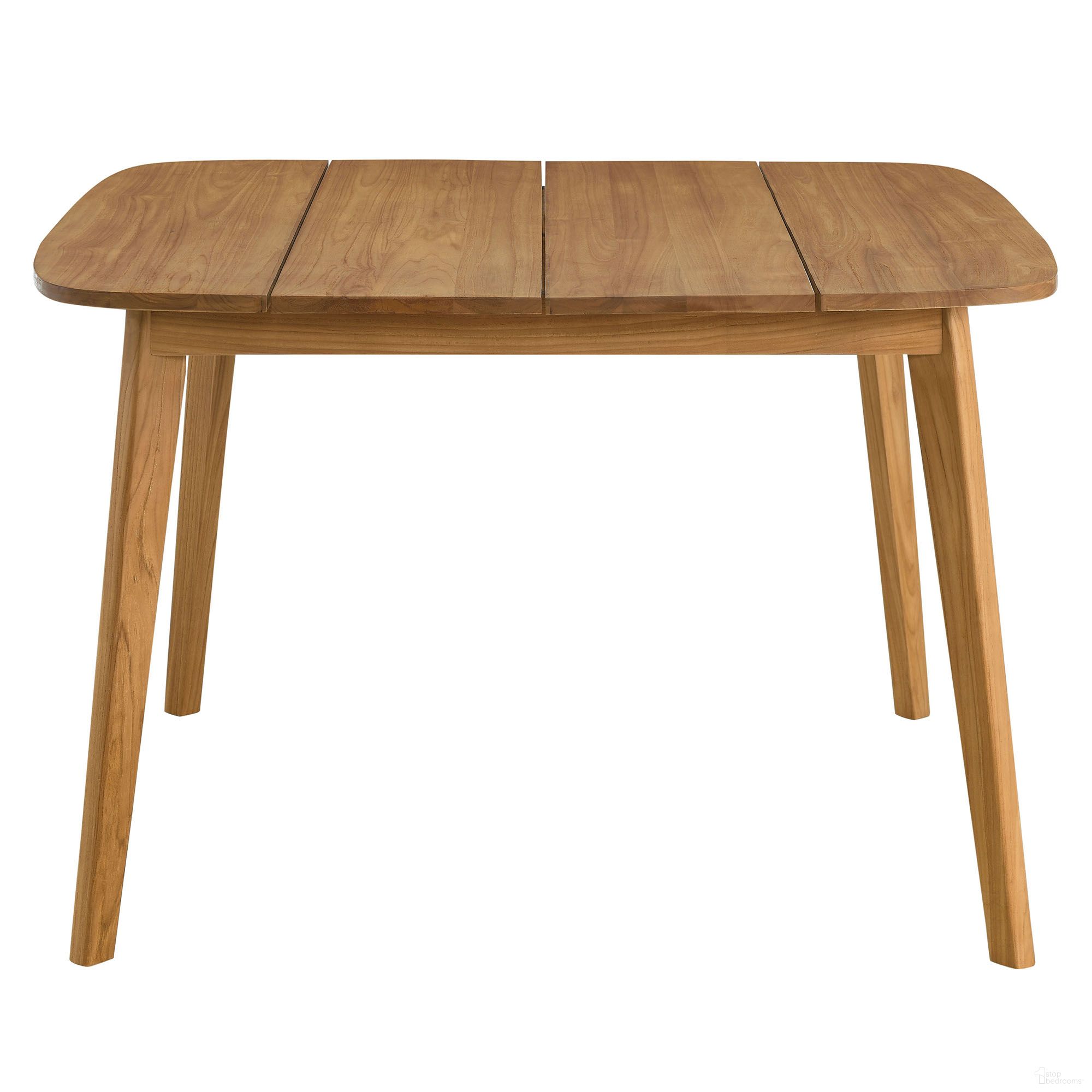 The appearance of Vienna 46 Inch Square Outdoor Patio Teak Wood Dining Table In Natural designed by Modway in the modern / contemporary interior design. This natural piece of furniture  was selected by 1StopBedrooms from Vienna Collection to add a touch of cosiness and style into your home. Sku: EEI-6815-NAT. Material: Teak Wood.