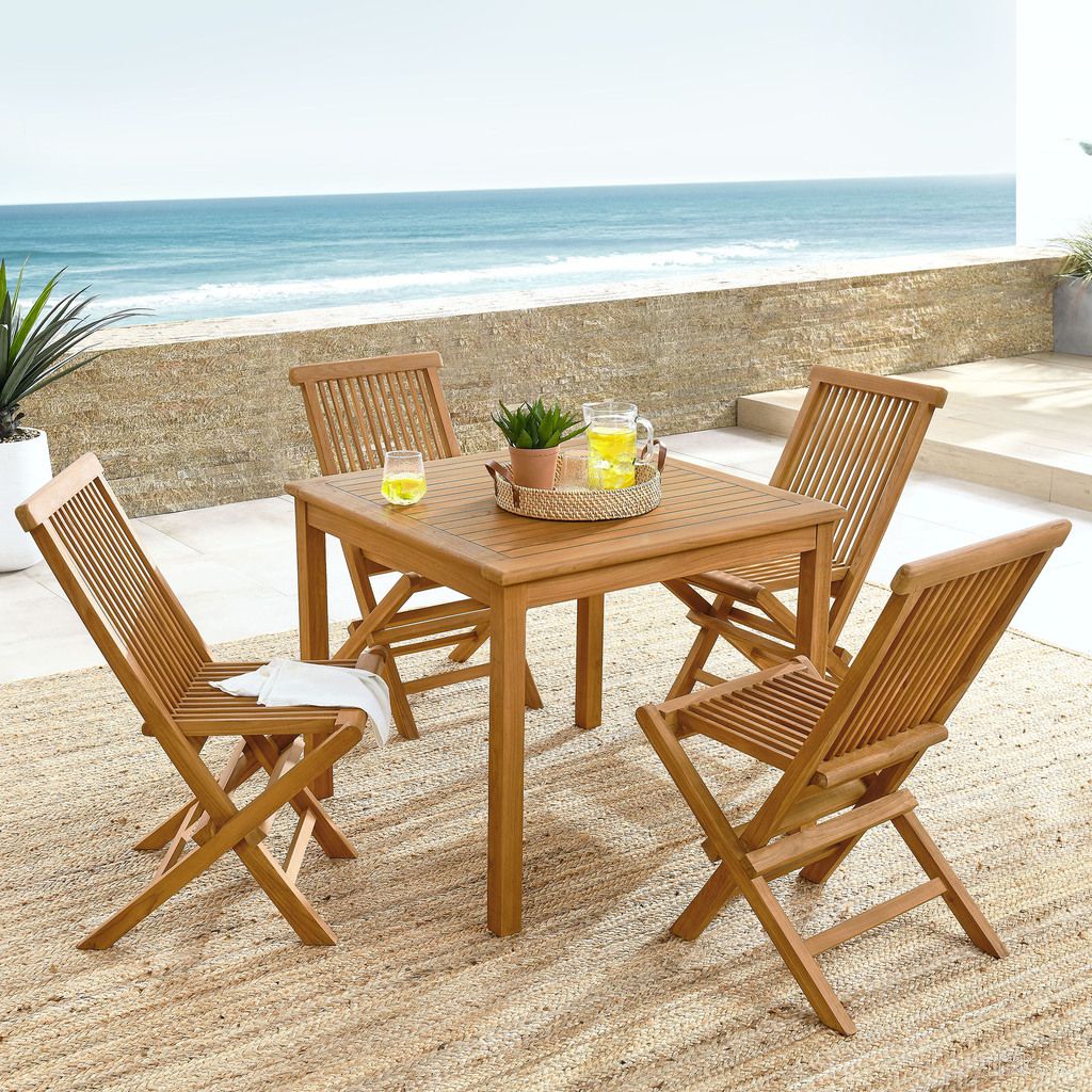 Vienna 5-Piece Outdoor Patio Teak Wood Dining Set With Folding Chairs In Natural