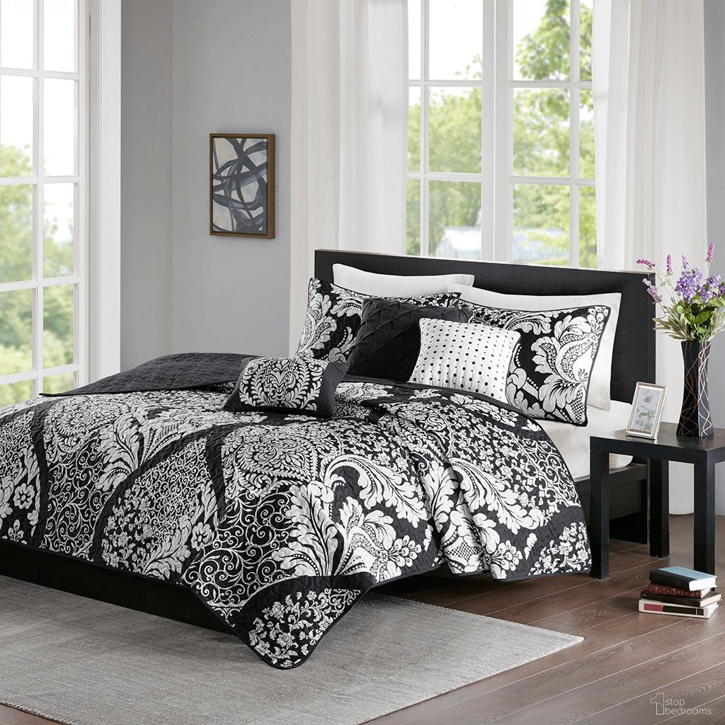 The appearance of Vienna 6 Piece Printed Cotton King/Cal King Quilt Set with Throw Pillows In Black designed by Olliix in the transitional interior design. This black piece of furniture was selected by 1StopBedrooms from Vienna Collection to add a touch of cosiness and style into your home. Sku: MP13-7959. Bed Size: King. Material: Cotton.