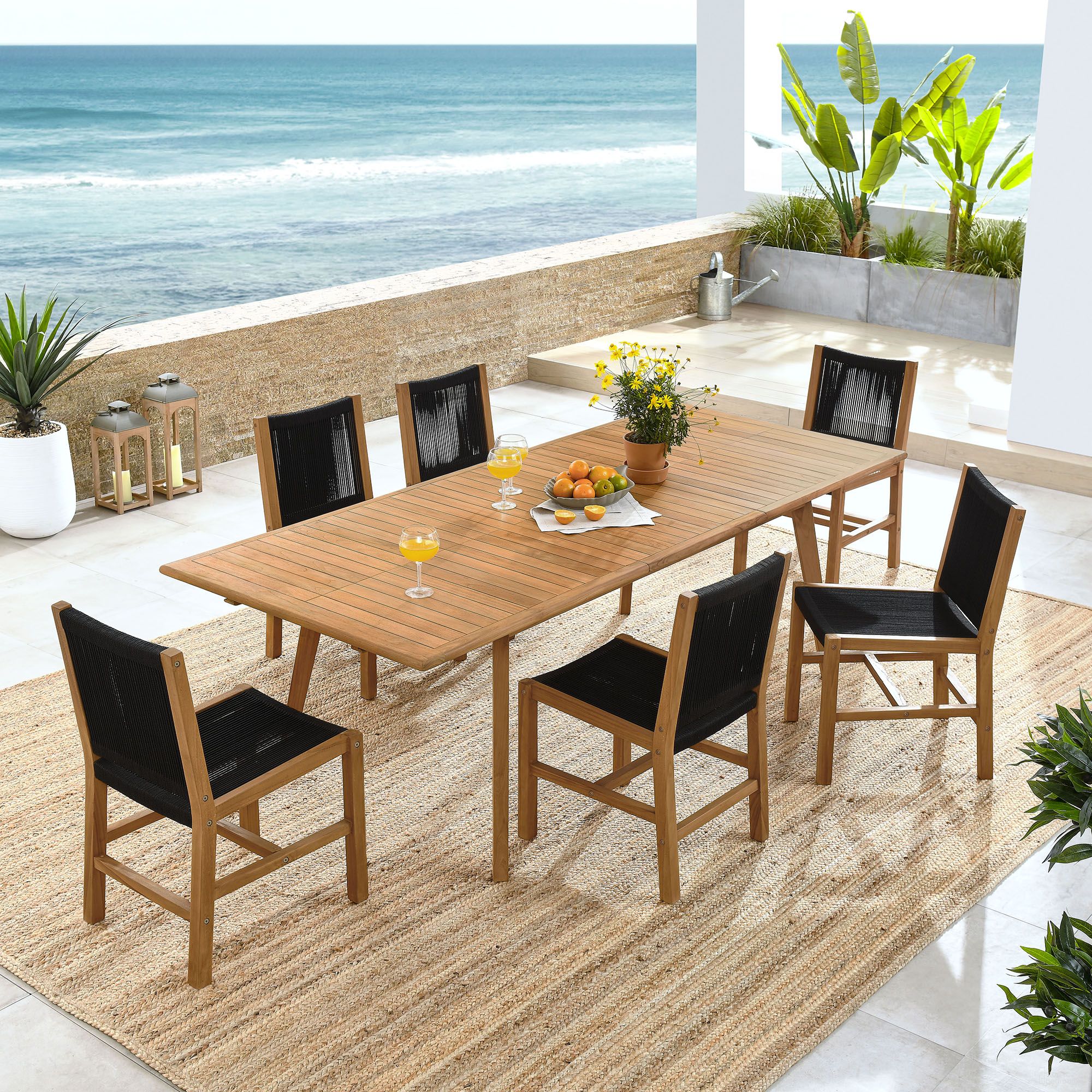 The appearance of Vienna 7-Piece Outdoor Patio Teak and Rope Dining Set with Armless Chairs In Natural and Black designed by Modway in the modern / contemporary interior design. This natural/black piece of furniture was selected by 1StopBedrooms from Vienna Collection to add a touch of cosiness and style into your home. Sku: EEI-6805-NAT-BLK;EEI-6813-NAT;EEI-6805-NAT-BLK;EEI-6805-NAT-BLK. Material: Teak.