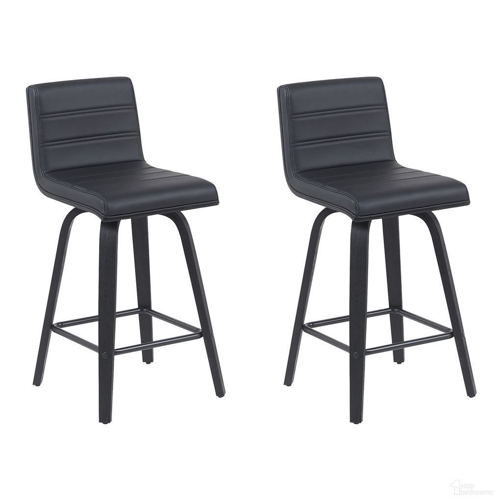 The appearance of Vienna Counter Height Swivel Bar Stool Set of 2 In Black designed by Armen Living in the modern / contemporary interior design. This black piece of furniture was selected by 1StopBedrooms from Vienna Collection to add a touch of cosiness and style into your home. Sku: LCVIBABLBL26;LCVIBABLBL26. Material: Faux Leather.