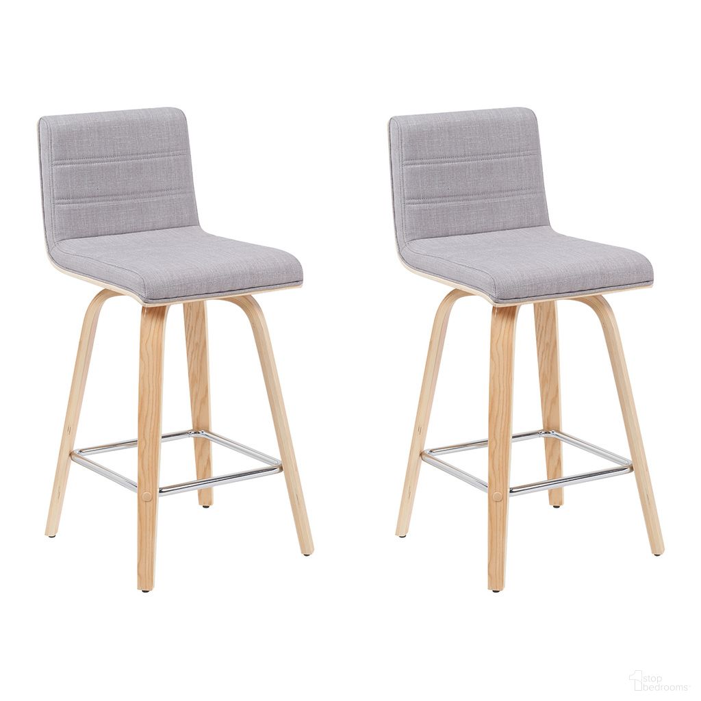 Vienna Counter Height Swivel Bar Stool Set of 2 In Grey and Patterned Oak