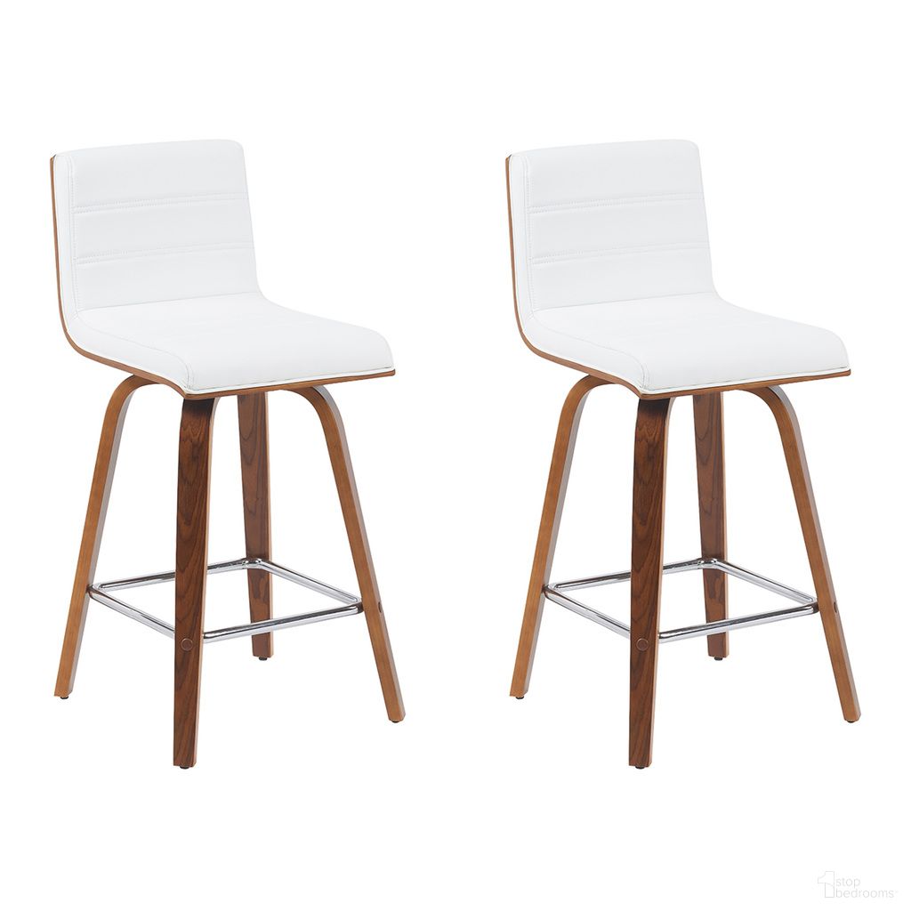 Vienna Counter Height Swivel Bar Stool Set of 2 In Snow White and Walnut