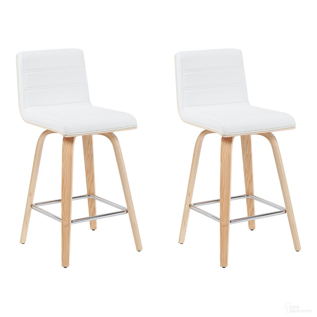 The appearance of Vienna Counter Height Swivel Bar Stool Set of 2 In White and Patterned Oak designed by Armen Living in the modern / contemporary interior design. This white and patterned oak piece of furniture was selected by 1StopBedrooms from Vienna Collection to add a touch of cosiness and style into your home. Sku: LCVIBAWHPO26;LCVIBAWHPO26. Material: Faux Leather.