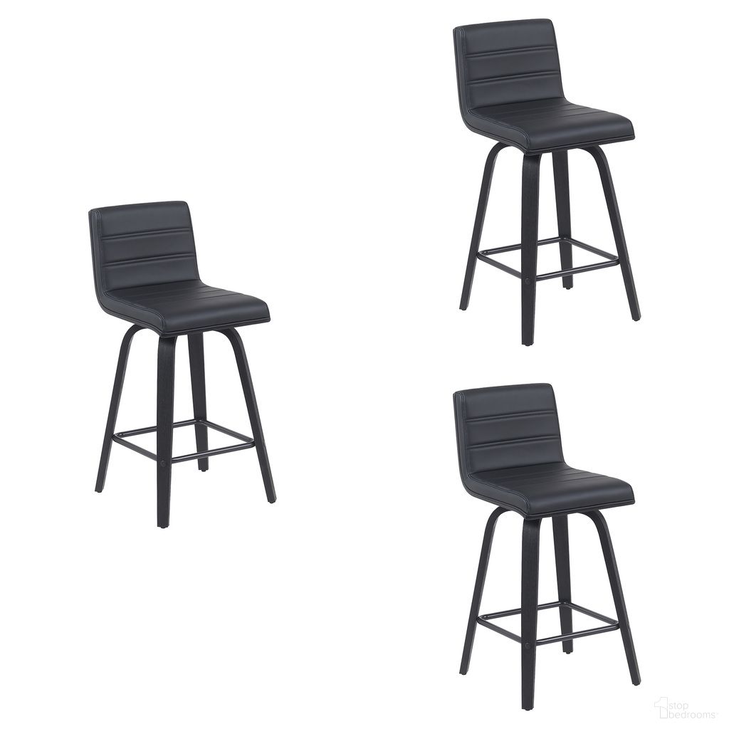 The appearance of Vienna Counter Height Swivel Bar Stool Set of 3 In Black designed by Armen Living in the modern / contemporary interior design. This black piece of furniture was selected by 1StopBedrooms from Vienna Collection to add a touch of cosiness and style into your home. Sku: LCVIBABLBL26;LCVIBABLBL26;LCVIBABLBL26. Material: Faux Leather.