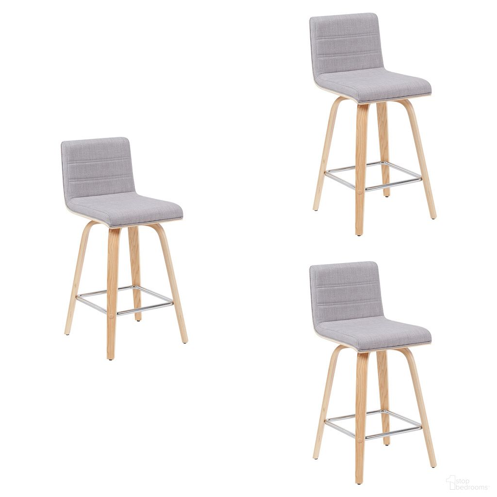 Vienna Counter Height Swivel Bar Stool Set of 3 In Grey and Patterned Oak