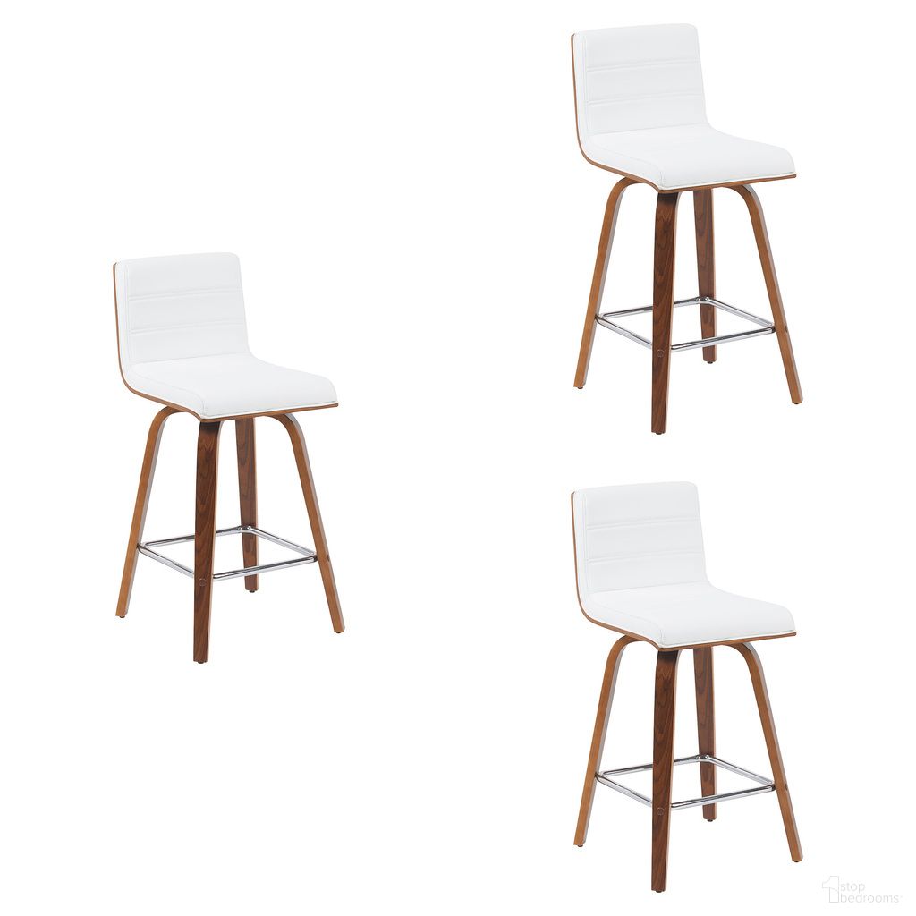 Vienna Counter Height Swivel Bar Stool Set of 3 In Snow White and Walnut
