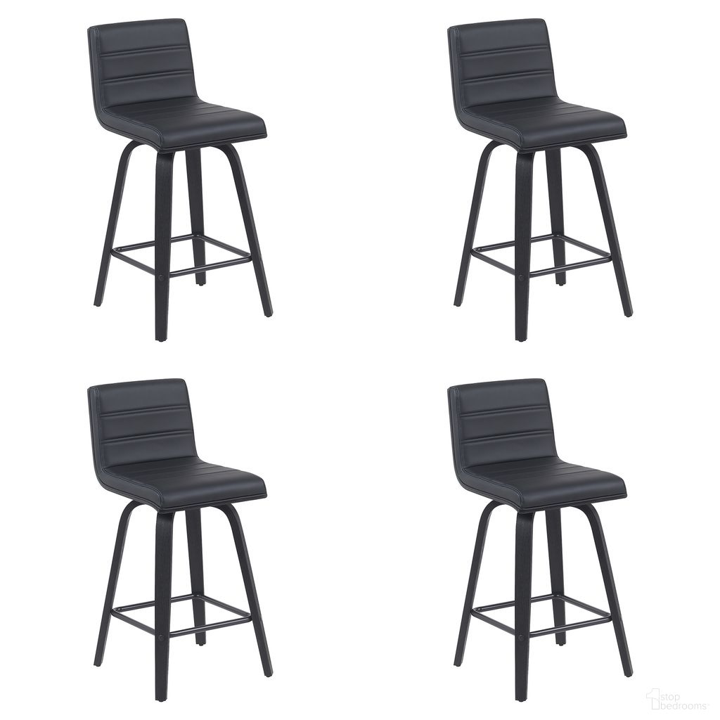 The appearance of Vienna Counter Height Swivel Bar Stool Set of 4 In Black designed by Armen Living in the modern / contemporary interior design. This black piece of furniture was selected by 1StopBedrooms from Vienna Collection to add a touch of cosiness and style into your home. Sku: LCVIBABLBL26;LCVIBABLBL26;LCVIBABLBL26;LCVIBABLBL26. Material: Faux Leather.