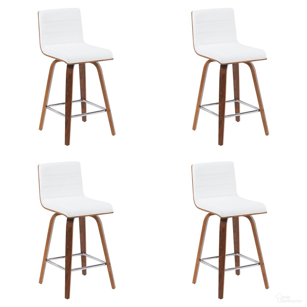 Vienna Counter Height Swivel Bar Stool Set of 4 In Snow White and Walnut
