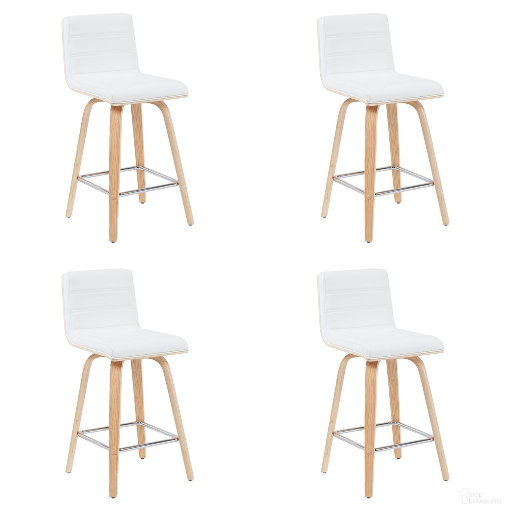 The appearance of Vienna Counter Height Swivel Bar Stool Set of 4 In White and Patterned Oak designed by Armen Living in the modern / contemporary interior design. This white and patterned oak piece of furniture was selected by 1StopBedrooms from Vienna Collection to add a touch of cosiness and style into your home. Sku: LCVIBAWHPO26;LCVIBAWHPO26;LCVIBAWHPO26;LCVIBAWHPO26. Material: Faux Leather.