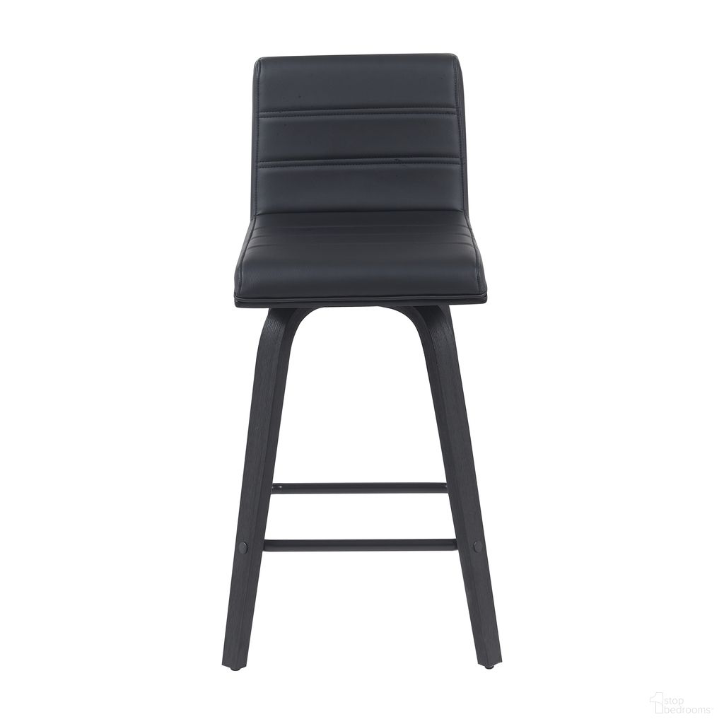 The appearance of Vienna Counter Height Swivel Barstool with Faux Leather Seat and Brushed Wood Frame In Black designed by Armen Living in the modern / contemporary interior design. This black piece of furniture was selected by 1StopBedrooms from Vienna Collection to add a touch of cosiness and style into your home. Sku: LCVIBABLBL26. Material: Faux Leather.