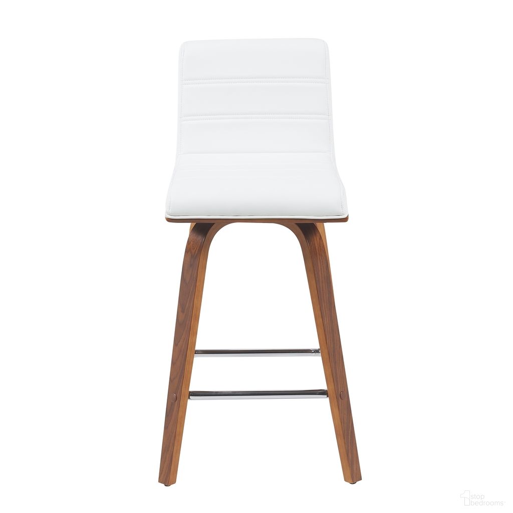 The appearance of Vienna Counter Height Swivel Barstool with Faux Leather Seat and Wood Frame In Walnut and White designed by Armen Living in the modern / contemporary interior design. This walnut and white piece of furniture was selected by 1StopBedrooms from Vienna Collection to add a touch of cosiness and style into your home. Sku: LCVIBAWHWA26. Material: Faux Leather.