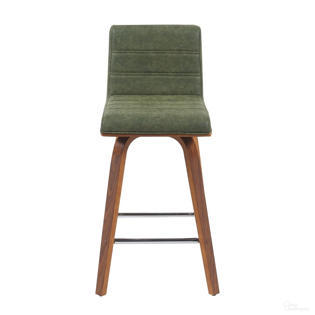 The appearance of Vienna Counter Height Swivel Barstool with Upholstered Seat and Wood Frame In Vintage Green and Walnut designed by Armen Living in the modern / contemporary interior design. This vintage green/walnut piece of furniture was selected by 1StopBedrooms from Vienna Collection to add a touch of cosiness and style into your home. Sku: LCVIBAVGNWA26. Material: Faux Leather.
