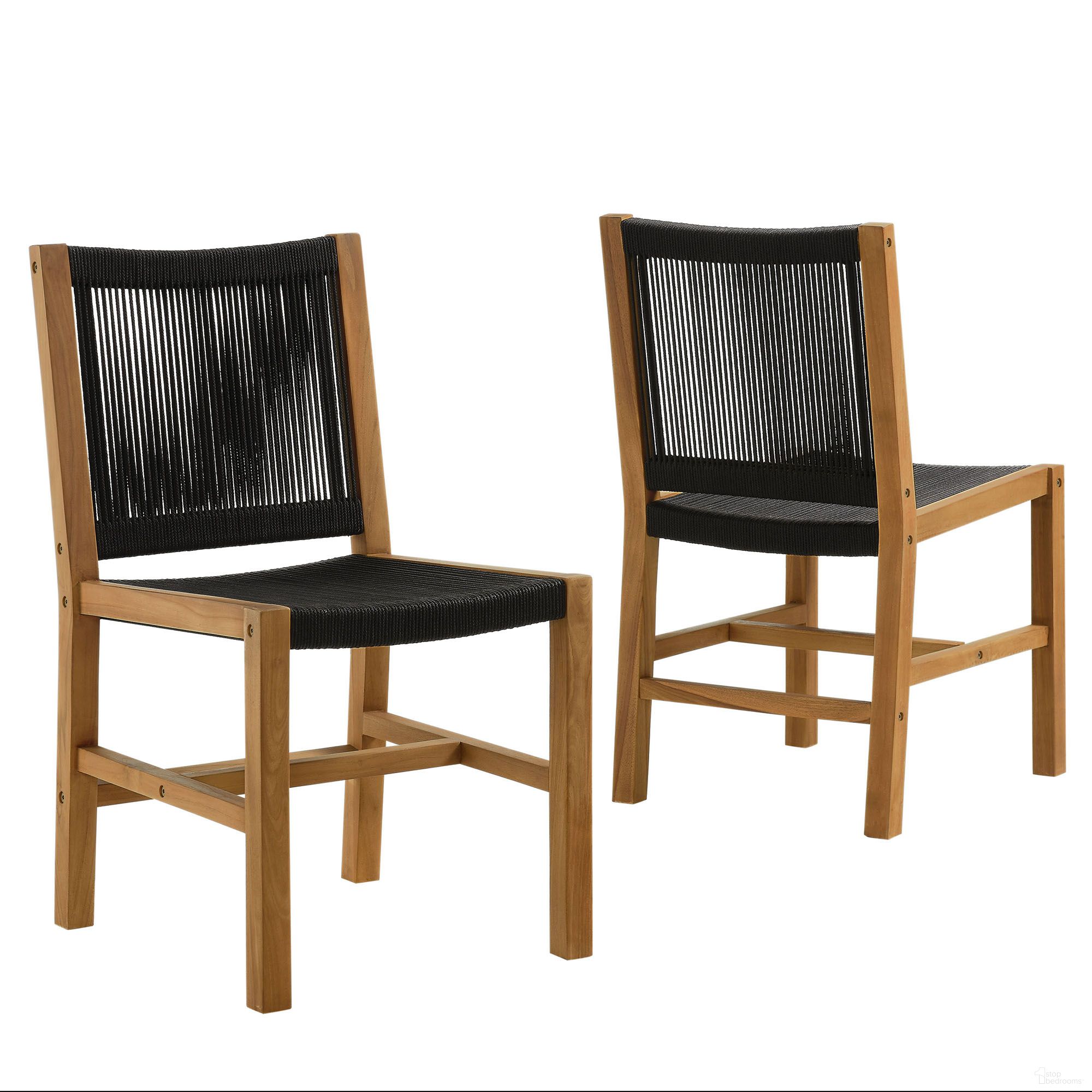 The appearance of Vienna Outdoor Patio Teak and Rope Armless Dining Chairs Set of 2 In Natural and Black designed by Modway in the modern / contemporary interior design. This natural/black piece of furniture  was selected by 1StopBedrooms from Vienna Collection to add a touch of cosiness and style into your home. Sku: EEI-6805-NAT-BLK. Material: Teak.