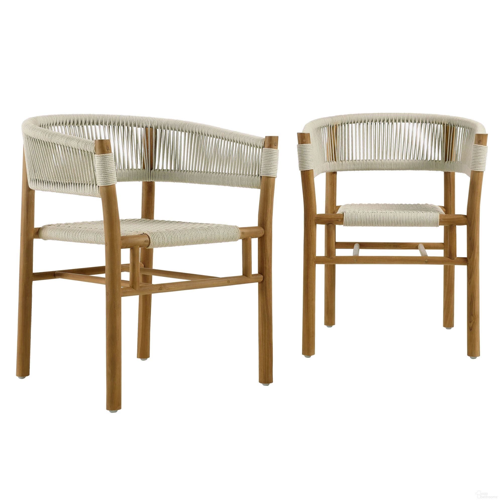 The appearance of Vienna Outdoor Patio Teak and Rope Curved-Back Dining Armchairs Set of 2 In Natural designed by Modway in the modern / contemporary interior design. This natural piece of furniture was selected by 1StopBedrooms from Vienna Collection to add a touch of cosiness and style into your home. Sku: EEI-6811-NAT-NAT. Material: Teak.
