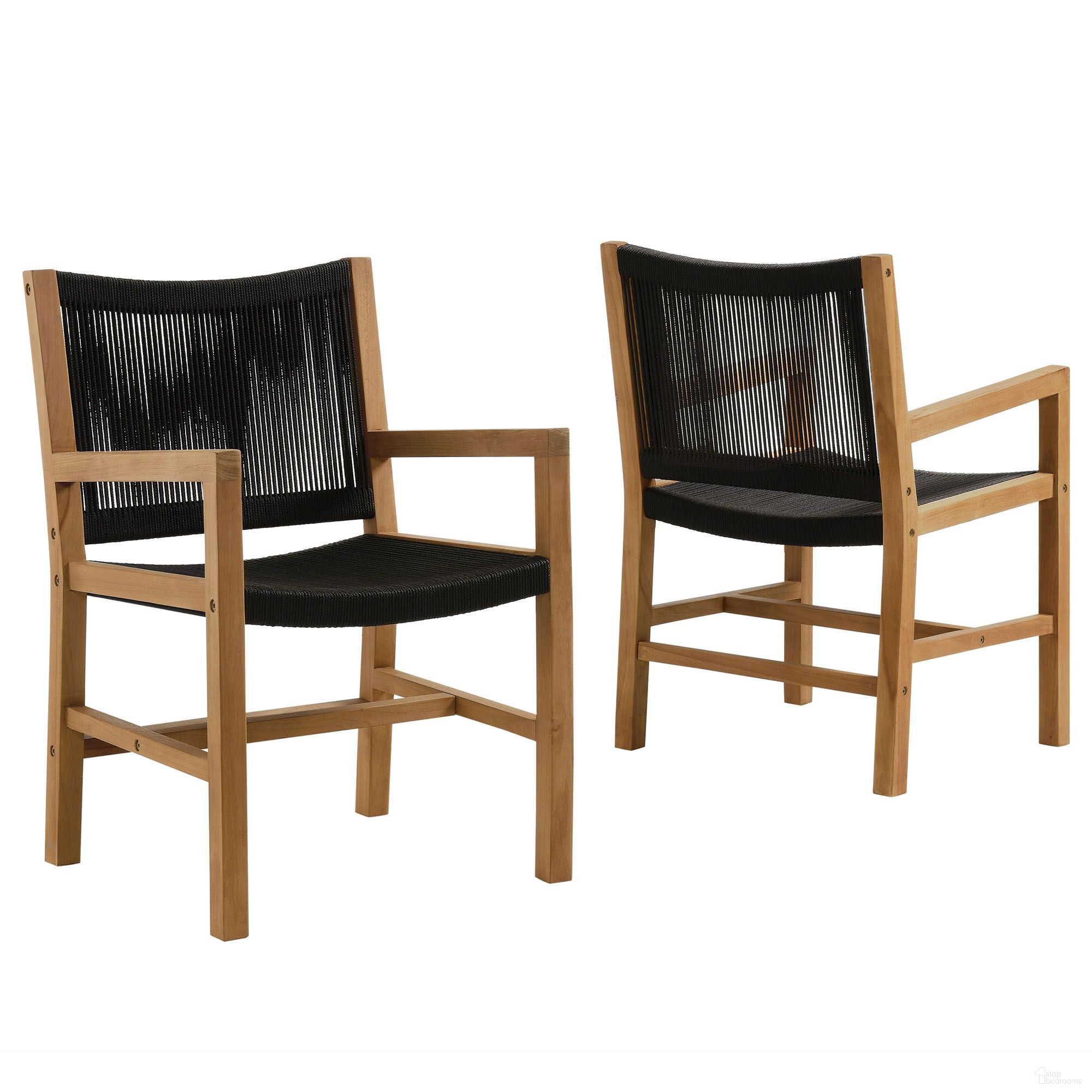 The appearance of Vienna Outdoor Patio Teak and Rope Dining Armchairs Set of 2 In Natural and Black designed by Modway in the modern / contemporary interior design. This natural/black piece of furniture was selected by 1StopBedrooms from Vienna Collection to add a touch of cosiness and style into your home. Sku: EEI-6806-NAT-BLK. Material: Teak.