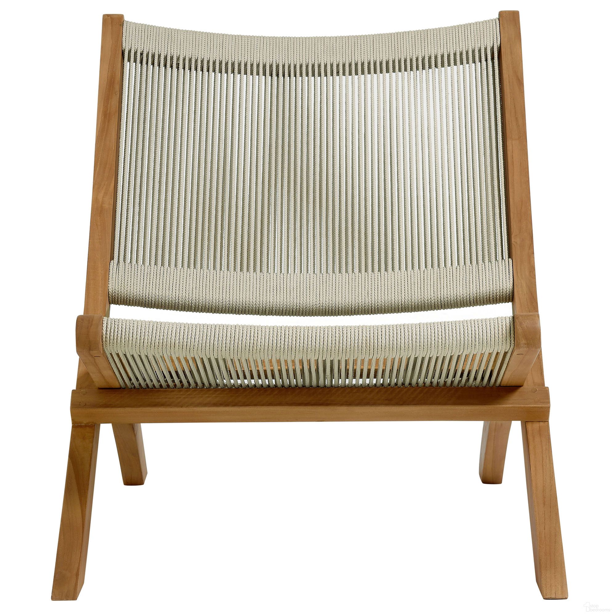 Vienna Outdoor Patio Teak and Rope Folding Accent Lounge Chair In Natural