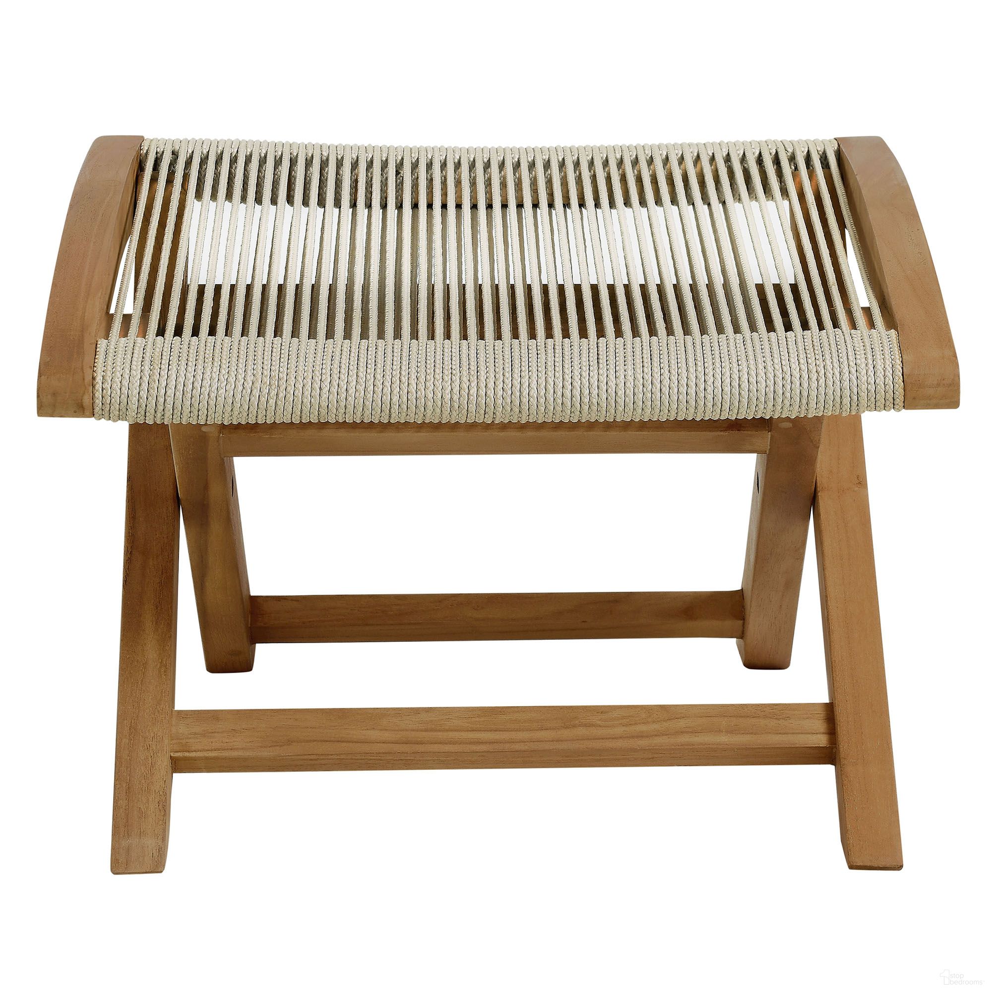 The appearance of Vienna Outdoor Patio Teak and Rope Folding Ottoman In Natural designed by Modway in the modern / contemporary interior design. This natural piece of furniture was selected by 1StopBedrooms from Vienna Collection to add a touch of cosiness and style into your home. Sku: EEI-6809-NAT-NAT. Material: Teak.