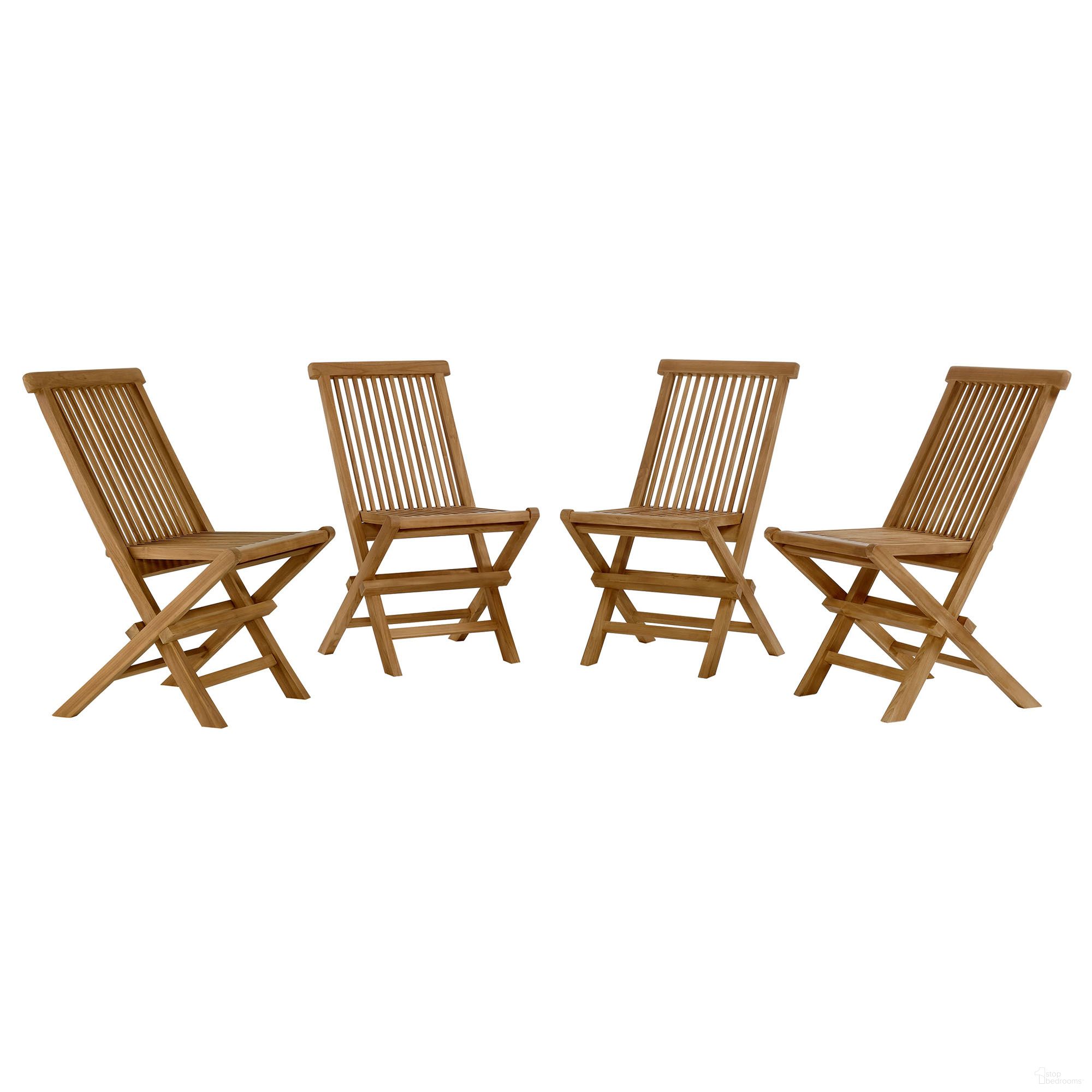 Vienna Outdoor Patio Teak Wood Folding Dining Chairs Set of 4 In Natural