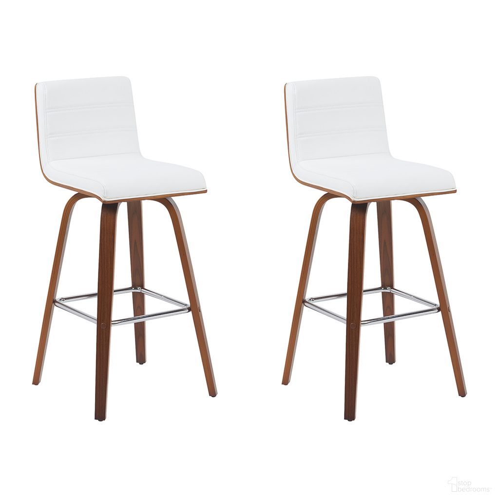 Vienna Swivel Bar Height Stool Set of 2 In Snow White and Walnut