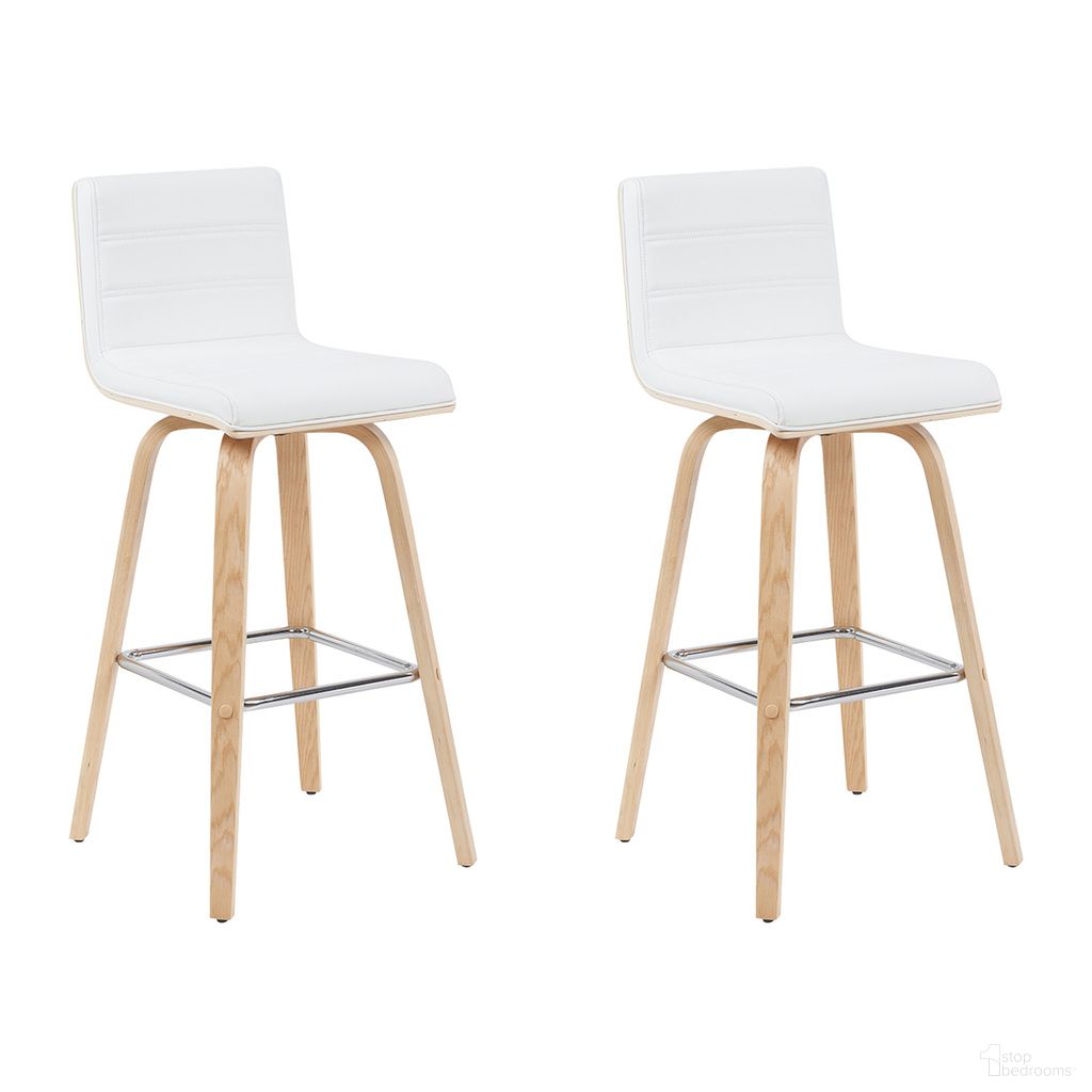 Vienna Swivel Bar Height Stool Set of 2 In White and Patterned Oak
