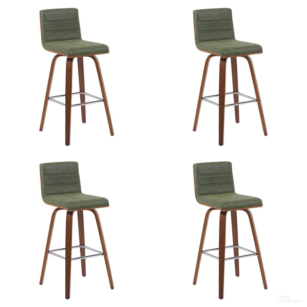 Vienna Swivel Bar Height Stool Set of 4 In Vintage Green and Walnut