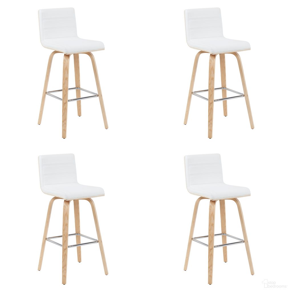 Vienna Swivel Bar Height Stool Set of 4 In White and Patterned Oak
