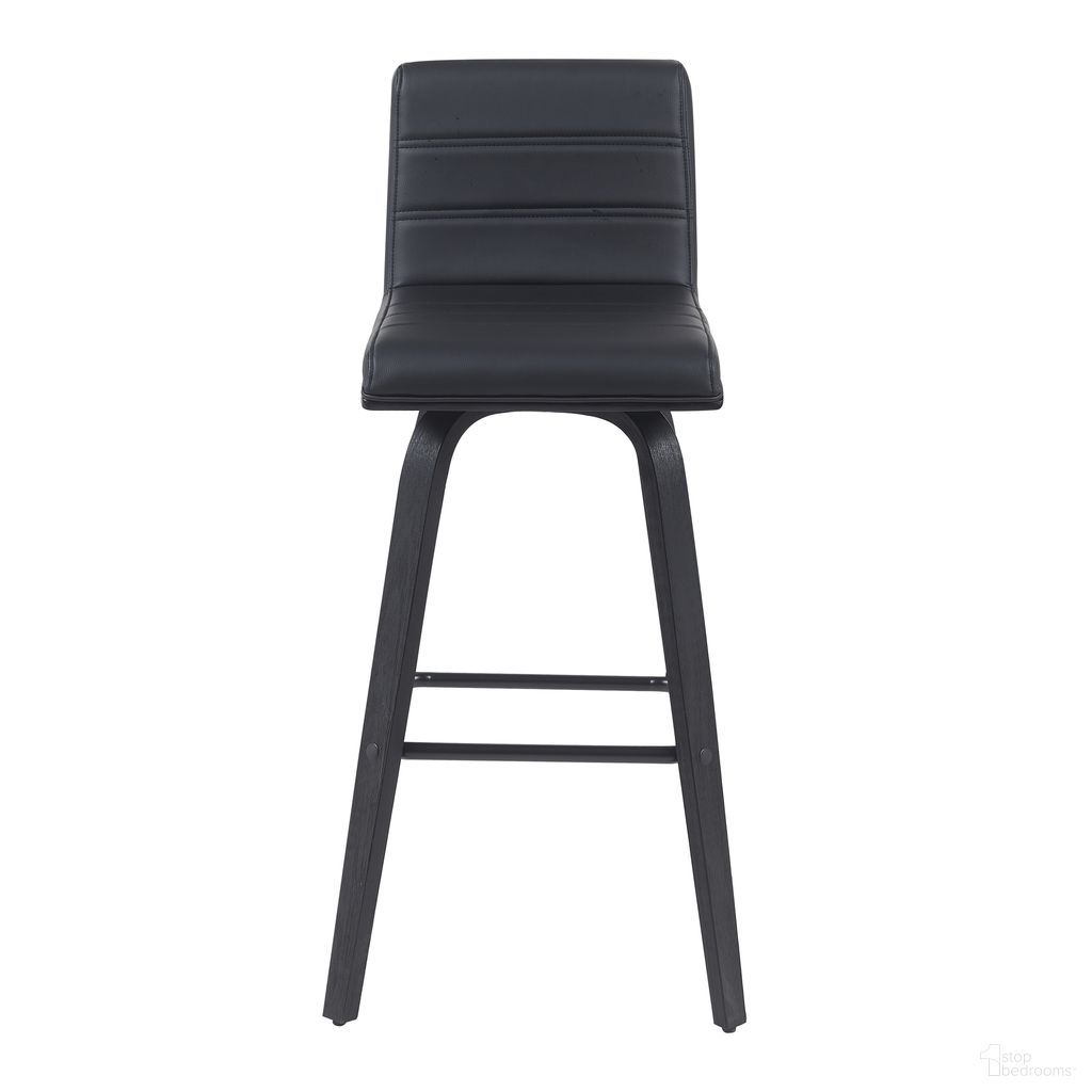 Vienna Swivel Bar Height Stool with Faux Leather Seat and Brushed Wood Frame In Black