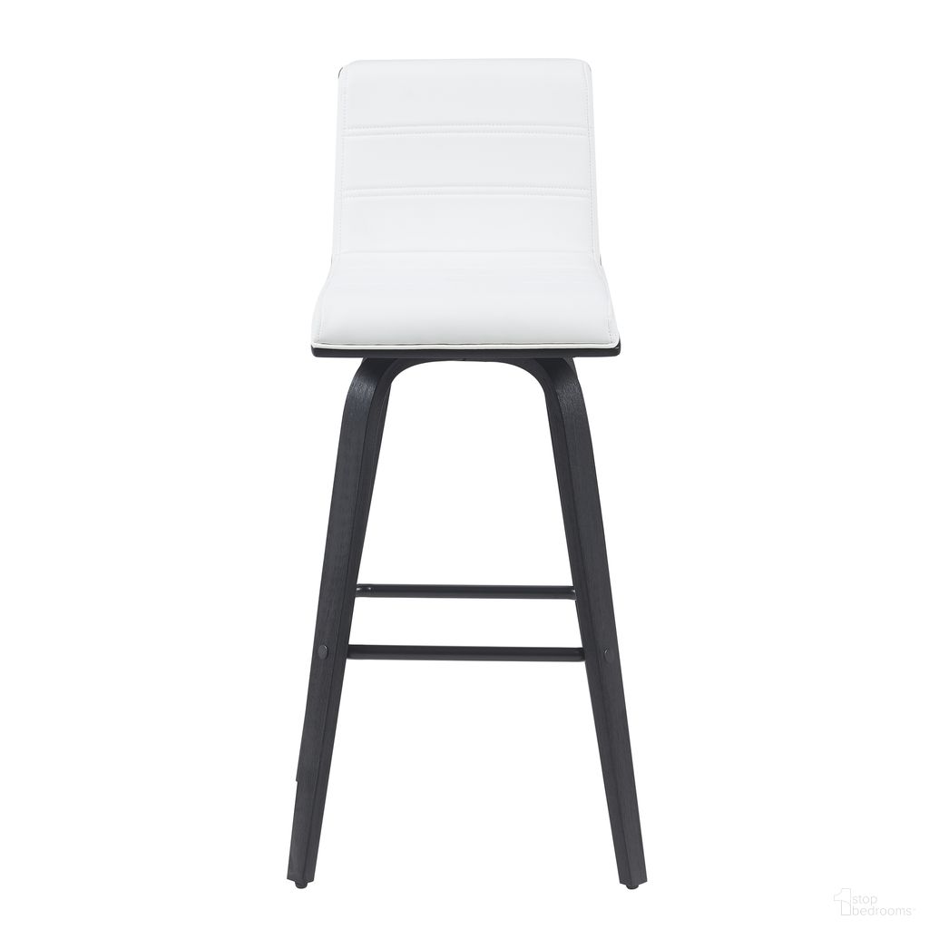 Vienna Swivel Bar Height Stool with Faux Leather Seat and Brushed Wood Frame In White and Black