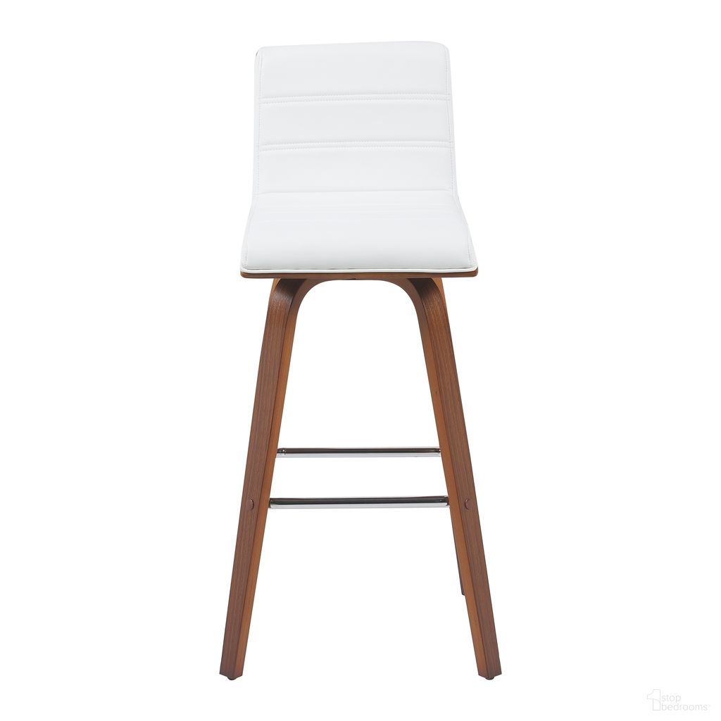 Vienna Swivel Bar Height Stool with Faux Leather Seat and Wood Frame In Walnut and White