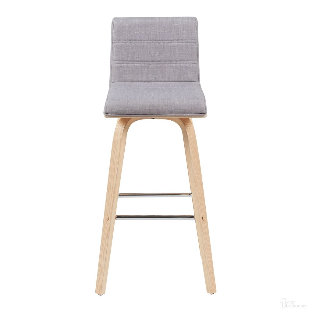 The appearance of Vienna Swivel Bar Height Stool with Upholstered Seat and Wood Frame In Oak and Gray designed by Armen Living in the modern / contemporary interior design. This oak and gray piece of furniture was selected by 1StopBedrooms from Vienna Collection to add a touch of cosiness and style into your home. Sku: LCVIBAGRPO30. Material: Polyester.