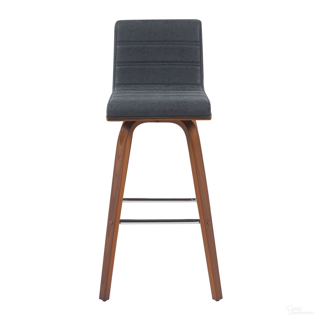 The appearance of Vienna Swivel Bar Height Stool with Upholstered Seat and Wood Frame In Vintage Black and Walnut designed by Armen Living in the modern / contemporary interior design. This vintage black/walnut piece of furniture was selected by 1StopBedrooms from Vienna Collection to add a touch of cosiness and style into your home. Sku: LCVIBAVBLWA30. Material: Faux Leather.