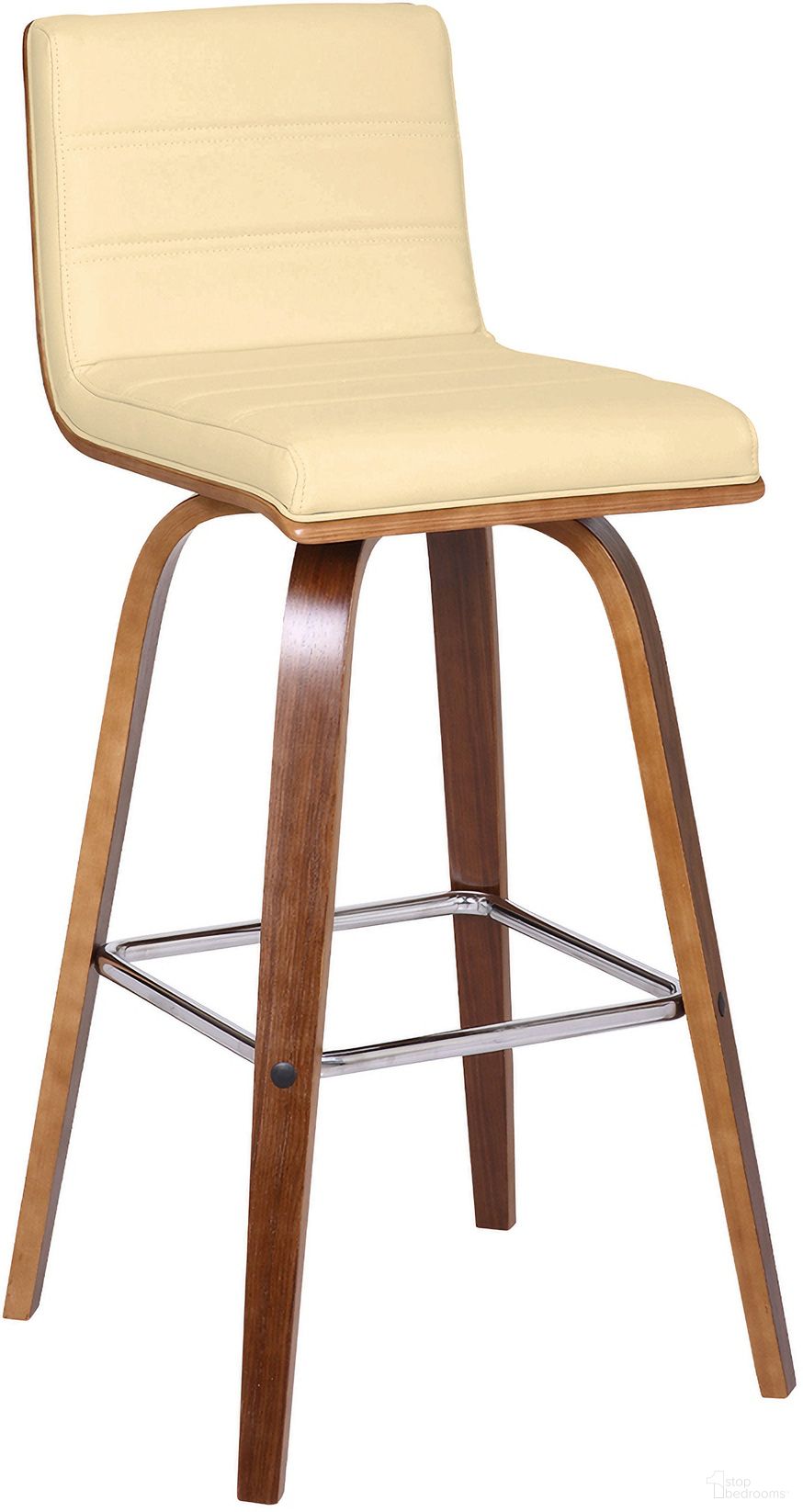 Vienna 30 Inch Bar Height Swivel Cream Faux Leather and Walnut Wood Barstool